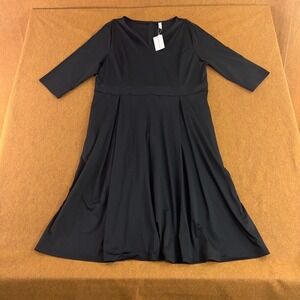 NMODER Womens Size 3XL Black 3/4 Sleeve V Neck Pocketed Midi Dress NWT